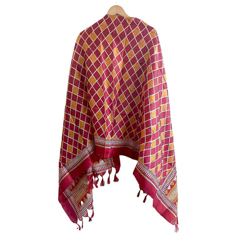Khadi Cotton Art Silk Silvermerc Designs Checked Dupatta