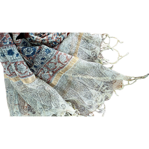 India Scarves Kota Doria Kalamkari Cotton Silk  Brown Colour Floral Dupatta
