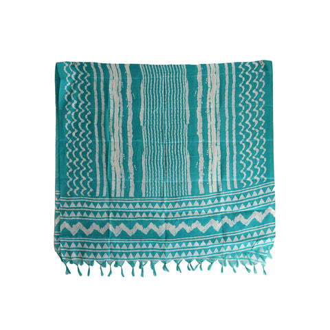 Khadi Cotton Print Design Dupatta(Light Blue Color)