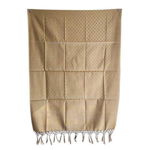 India scarves Banarasi Brocade with Floral Grid, Ornamental Border, and Tassel Finish