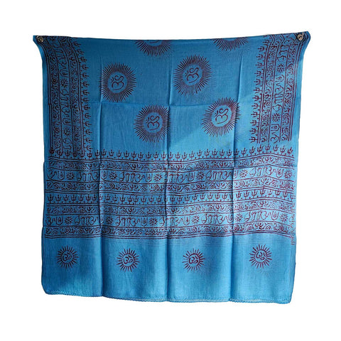 India Scarf Rayon Sarong with Hand-Printed Om Motifs (Dark Blue)