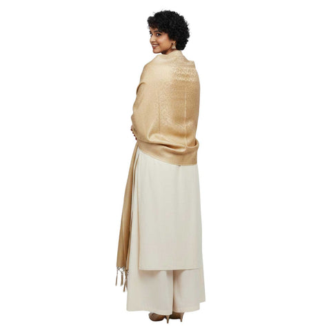 India scarves Banarasi Brocade with Floral Grid, Ornamental Border, and Tassel Finish