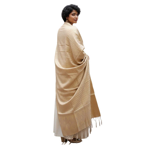 India scarves Banarasi Brocade with Floral Grid, Ornamental Border, and Tassel Finish