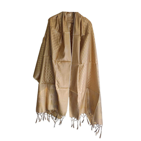 India scarves Banarasi Brocade with Floral Grid, Ornamental Border, and Tassel Finish