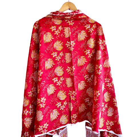 Bagru Block Print Sarong, Sarong Beach Wrap, Cotton Sarong,Pareo, Summer Pareo ,Size 45X80 Inc (Red Colour)