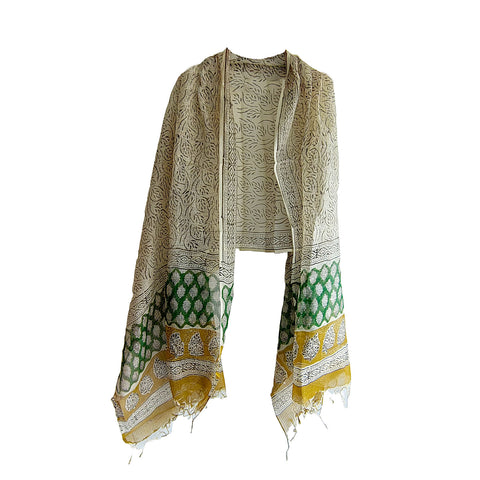 India Scarves Bagru Hand Block Floral kota Doria silk cotton Dupatta
