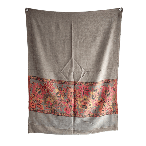 Earthy Elegance Embroidered Wool Stole | Artisan Winter Wrap for Women