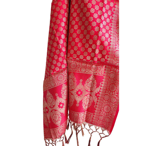 India scarves Banarasi Brocade with Floral Grid, Ornamental Border, and Tassel Finish