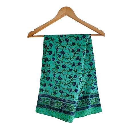 India Scarves Floral Paisley Print Silk Scarf, Light Weight Square Neck Wrap,  Border Pattern, 100x100 cm