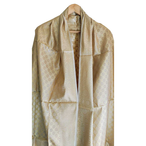 India scarves Banarasi Brocade with Floral Grid, Ornamental Border, and Tassel Finish