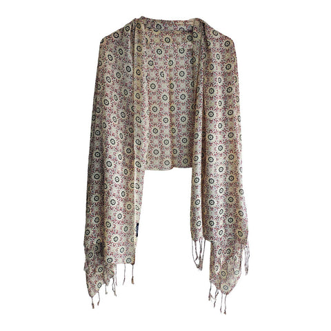 Women's Reversible Silk Viscose Summer Stole, with Fringe Tassels, 185 x 75 cm