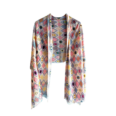 India Scarves Women's Viscose Geoi Design Beige,Green,white and green colour Fragrance Stole, 75 Cm x 185 Cm