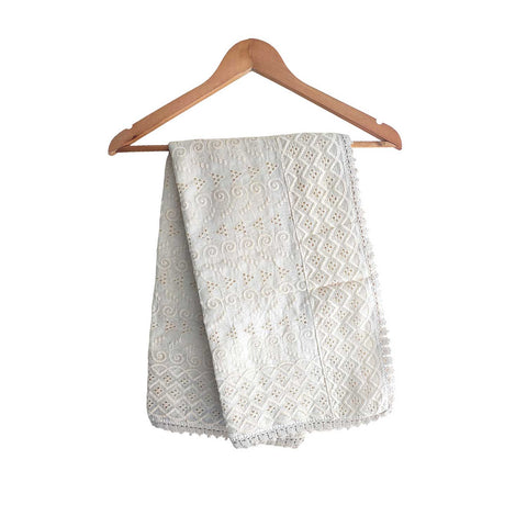White Chikankari Cotton Dupatta with Geometric and Floral Motifs