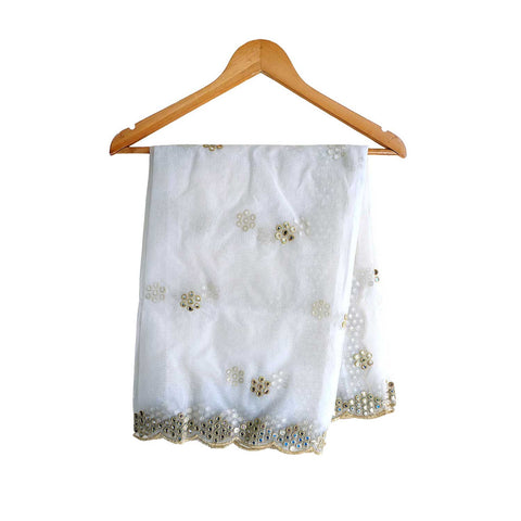 India Scarve's Net Cut Goldan Embroidered Floral Design  Dupatta