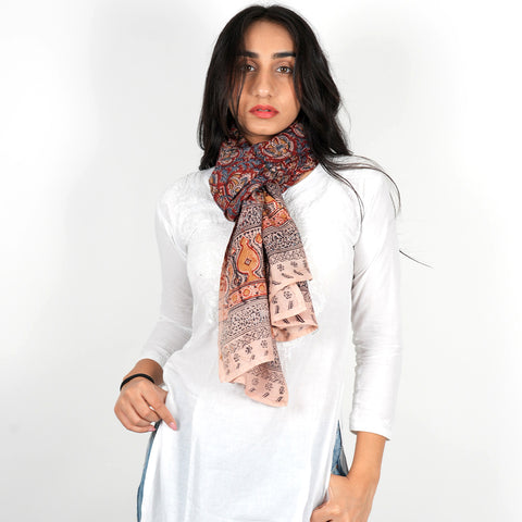 Indian Scarves Women's Kalamkari cotton stole Size  55x194 cm