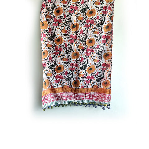 Bagru Hand Block Printed Pure Cotton White colour floral Stole