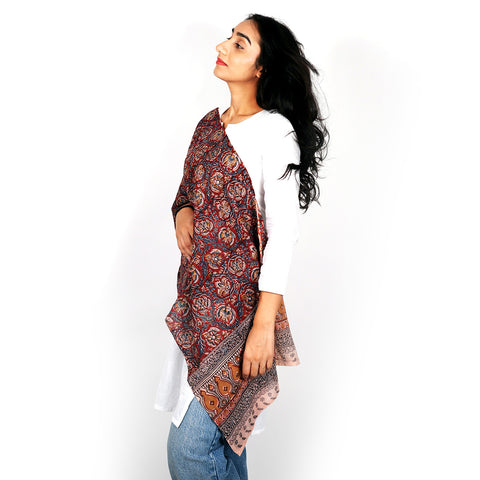 Indian Scarves Women's Kalamkari cotton stole Size  55x194 cm