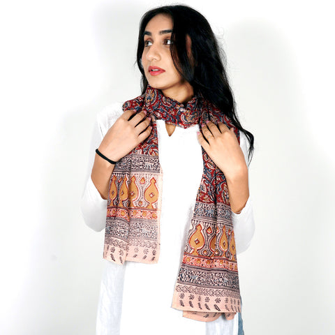 Indian Scarves Women's Kalamkari cotton stole Size  55x194 cm