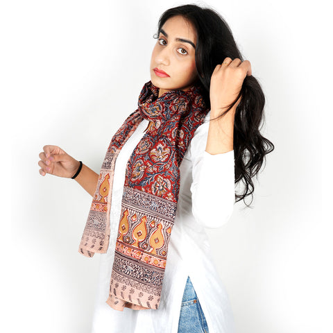 Indian Scarves Women's Kalamkari cotton stole Size  55x194 cm