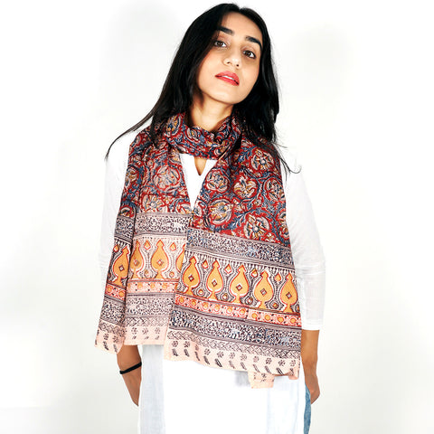 Indian Scarves Women's Kalamkari cotton stole Size  55x194 cm