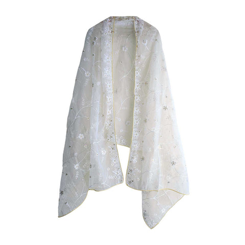 India Scarve's Net Cut Goldan Embroidered Floral Design  Dupatta