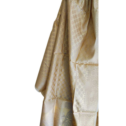 India scarves Banarasi Brocade with Floral Grid, Ornamental Border, and Tassel Finish