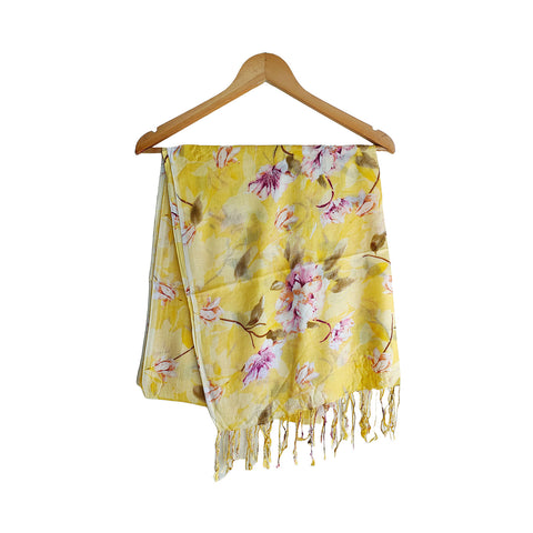 India Scarves Women's Viscose Geoi Design Yellow colour Fragrance Stole, 75 Cm x 185 Cm