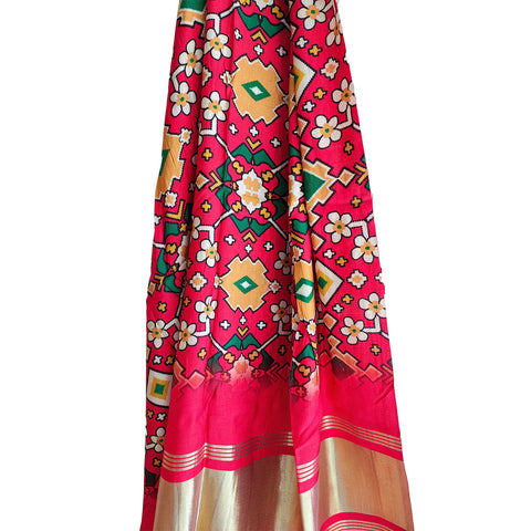 Semi Gaji Silk Floral Dupatta( Red color)