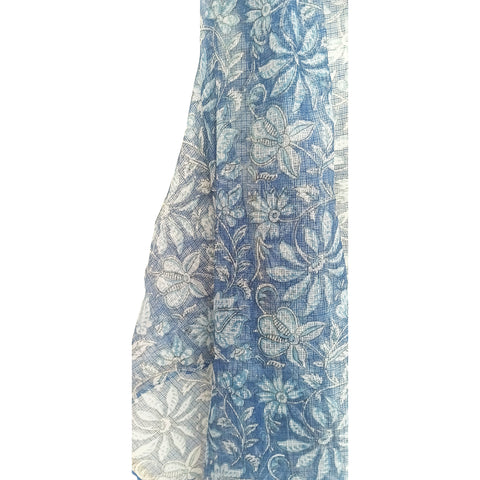 Kota Doria Cotton Silk Indigo Blue Color floral Dupatta