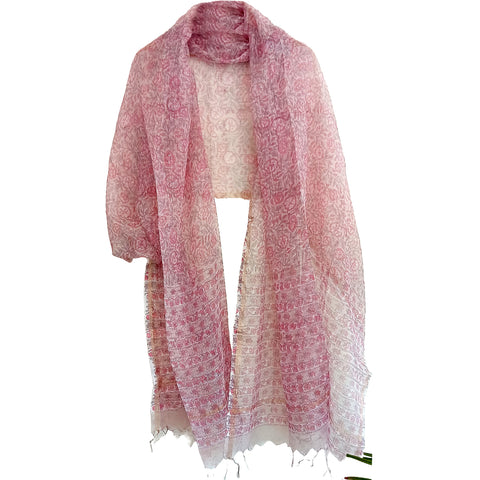 New India Scarves Kota Doria Cotton Silk Pink Floral Dupatta…