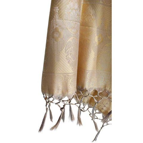 India scarves Banarasi Brocade with Floral Grid, Ornamental Border, and Tassel Finish