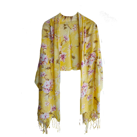 India Scarves Women's Viscose Geoi Design Yellow colour Fragrance Stole, 75 Cm x 185 Cm