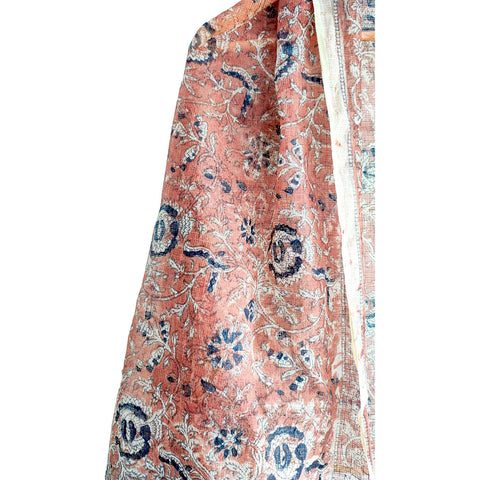 India Scarves Kota Doria Kalamkari Cotton Silk Orange Colour Floral Dupatta