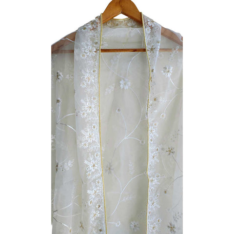 India Scarve's Net Cut Goldan Embroidered Floral Design  Dupatta