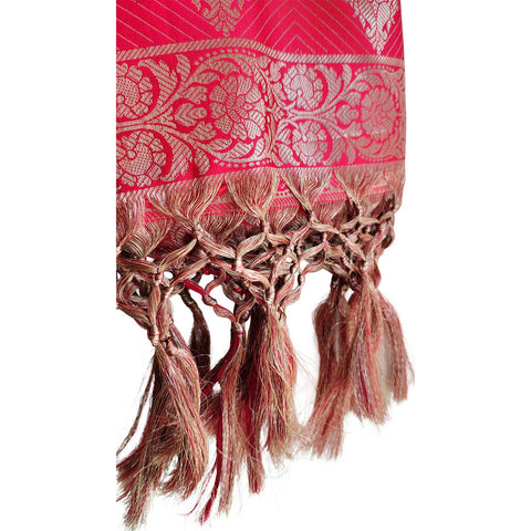 India scarves Banarasi Brocade with Floral Grid, Ornamental Border, and Tassel Finish