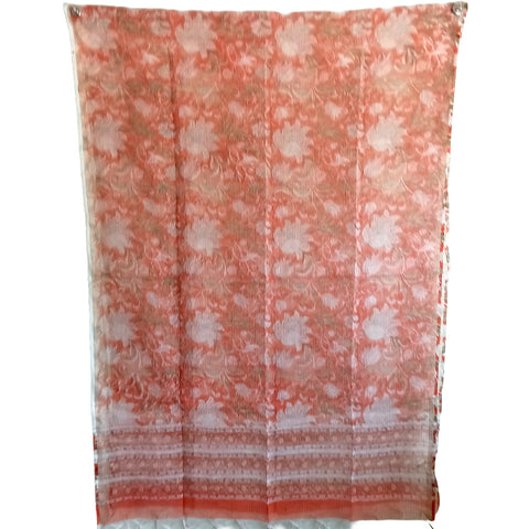 India Scarves Bagru Hand Block Floral Kota Doriya silk cotton Dupatta(orange)