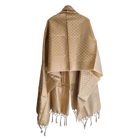 India scarves Banarasi Brocade with Floral Grid, Ornamental Border, and Tassel Finish