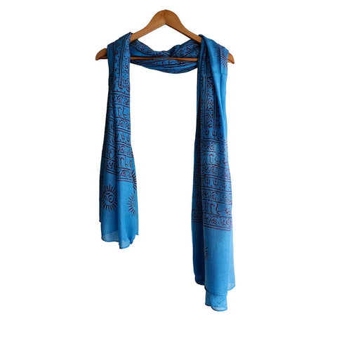 India Scarf Rayon Sarong with Hand-Printed Om Motifs (Dark Blue)