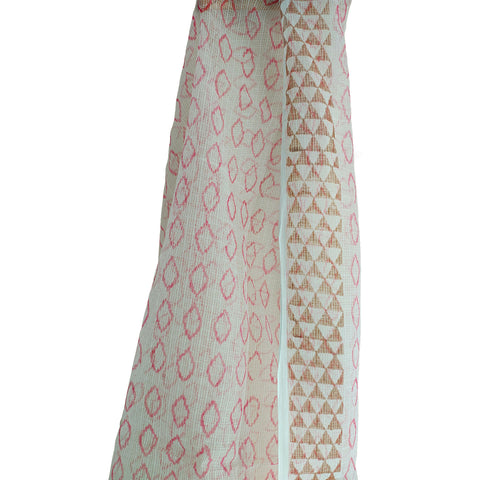 India Scarves Bagru Hand Block Floral kota Doriya silk cotton Dupatta(White And Pink)