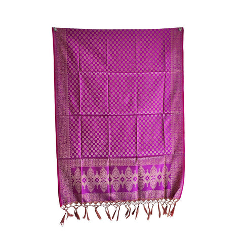India scarves Banarasi Brocade with Floral Grid, Ornamental Border, and Tassel Finish