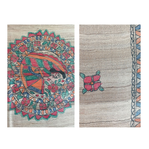 Women's Pure Kosa Silk Stole Adorned with Bastar Tribal Art Hand Paintings With Natural Colors