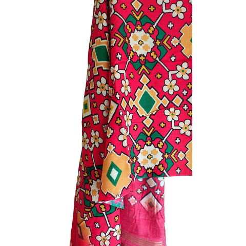 Semi Gaji Silk Floral Dupatta( Red color)