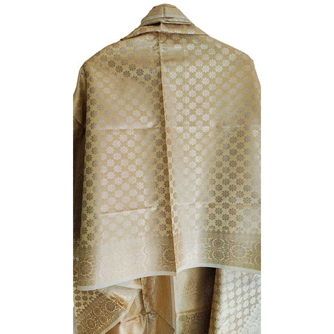 India scarves Banarasi Brocade with Floral Grid, Ornamental Border, and Tassel Finish