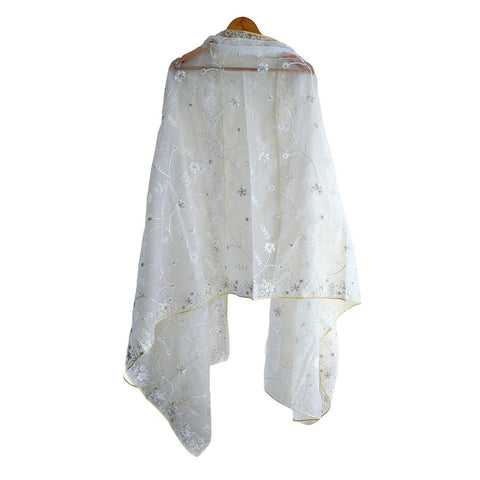 India Scarve's Net Cut Goldan Embroidered Floral Design  Dupatta