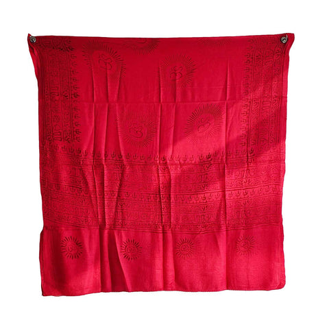 India Scarf Rayon Sarong with Hand-Printed Om Motifs( Red )