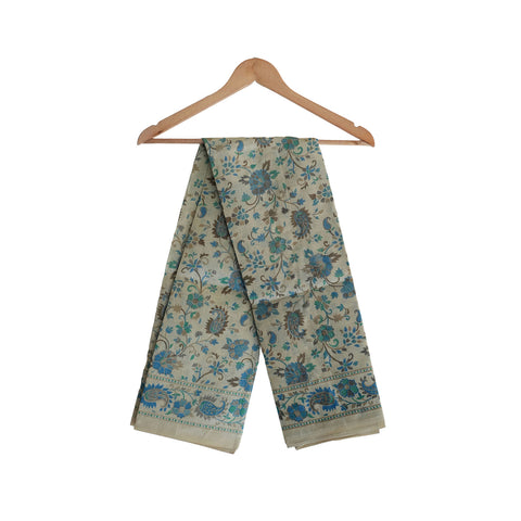 Khadi Cotton Floral Print Design Dupatta(Mint Green )