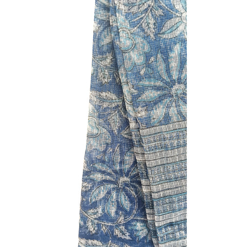 Kota Doria Cotton Silk Indigo Blue Color floral Dupatta