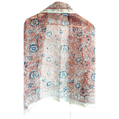 India Scarves Kota Doria Kalamkari Cotton Silk Orange Colour Floral Dupatta