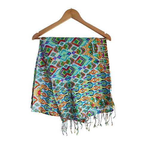 Women's Reversible Silk Viscose Summer Stole, with Fringe Tassels, 185 x 75 cm