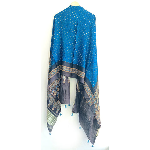 Azure Beauty: Modal Silk Dupatta Adorned with Ajrak Bandhani Masterpiece